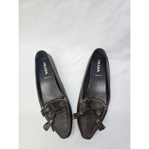 Prada Pebbled Leather Tassel Point Driving Loafer Shoes Women's 38 US 7.5 - Picture 1 of 16